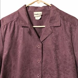 - BonWorth Purple Button Up Blouse Floral Pattern